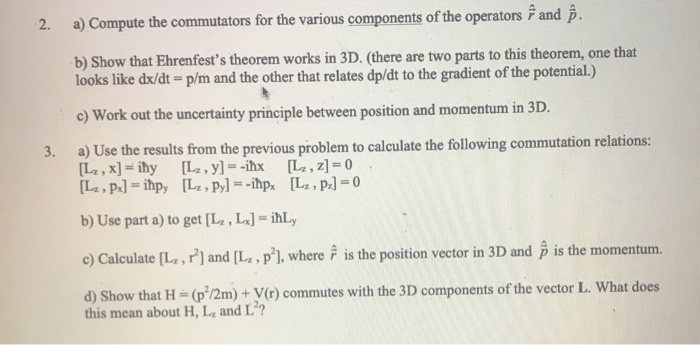 2 A Compute The Commutators For The Various Chegg Com