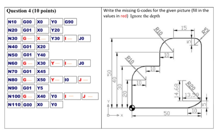 Solved Question 4 (10 points) Write the missing G-codes for | Chegg.com