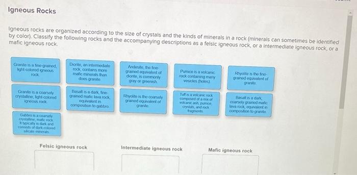 Solved Igneous Rocks Igneous rocks are organized according | Chegg.com