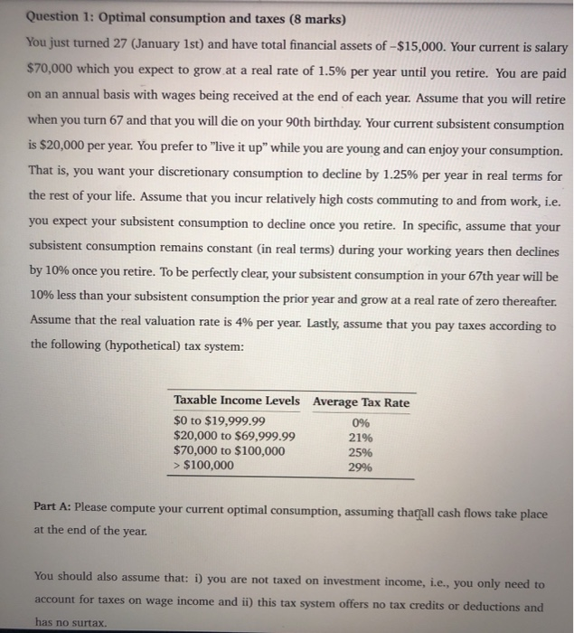 Solved Question 1: Optimal consumption and taxes (8 marks) | Chegg.com