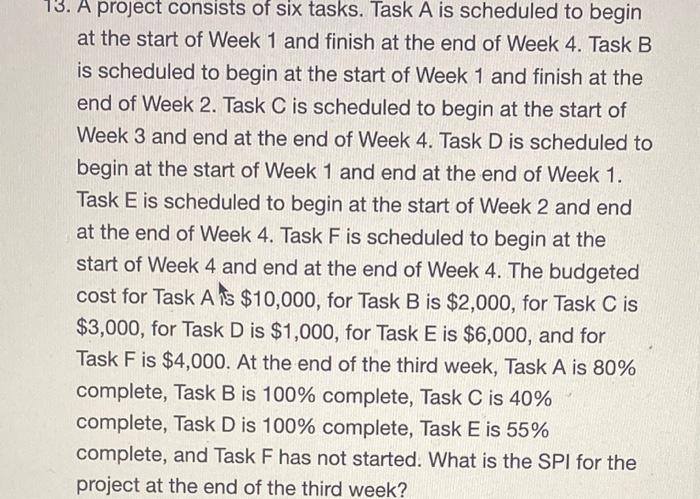 Solved 15. The ACWP at the end of the third week for the | Chegg.com