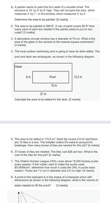 Solved 1. A painter wants to paint the four walls of a | Chegg.com