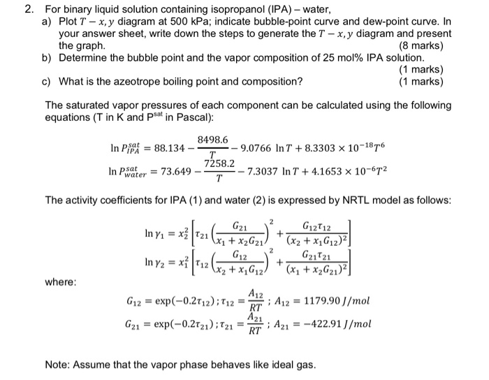 2. For binary liquid solution containing isopropanol | Chegg.com