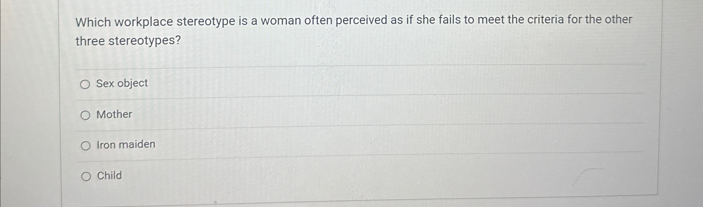 Solved Which workplace stereotype is a woman often perceived | Chegg.com