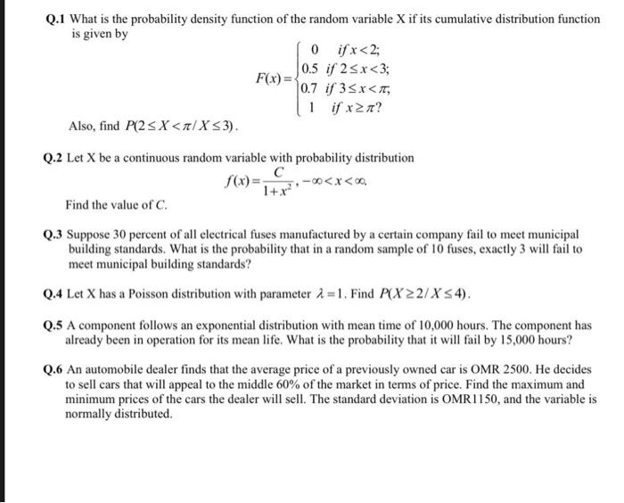 Solved f(x)= Q.1 What is the probability density function of | Chegg.com