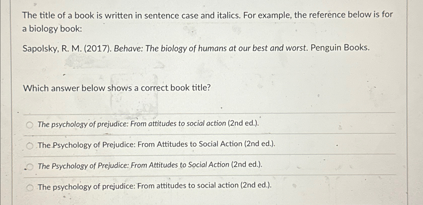 the title of a book is written in sentence case and italics