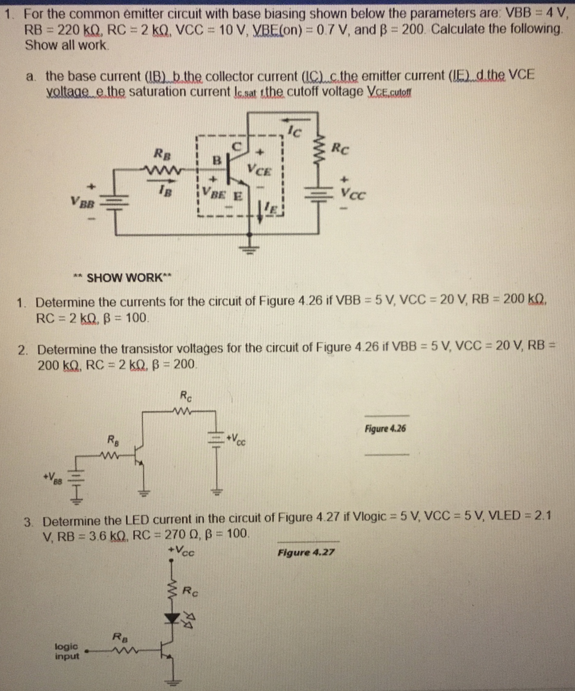 Solved For the common emitter circuit with base biasing | Chegg.com