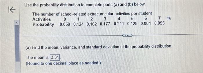 Solved Use the probability distribution to complete parts | Chegg.com