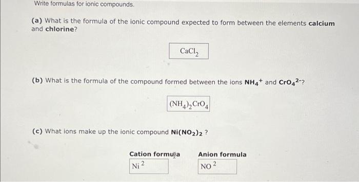 Solved Write formulas for ionic compounds. (a) What is the | Chegg.com