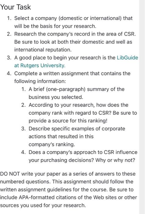 Solved 13.2 Assignment: Corporate Social Responsibility | Chegg.com