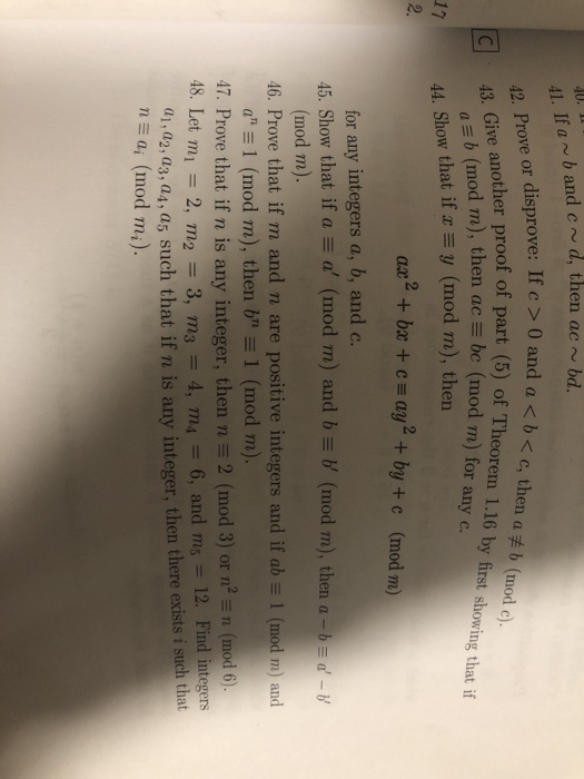 Solved 40. Bd. 42. Prove Or A = B (mod M), Then Ac = Be (mod | Chegg.com