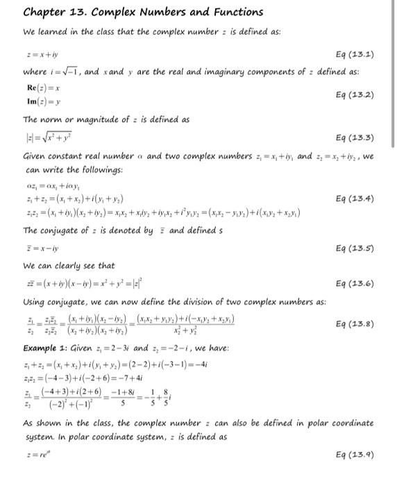 Solved xiy Chapter 13. Complex Numbers and Functions We | Chegg.com