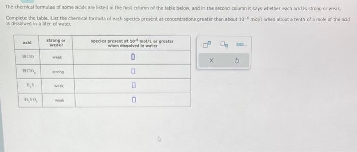 Solved The chemical formulae of some acids are listed in the | Chegg.com