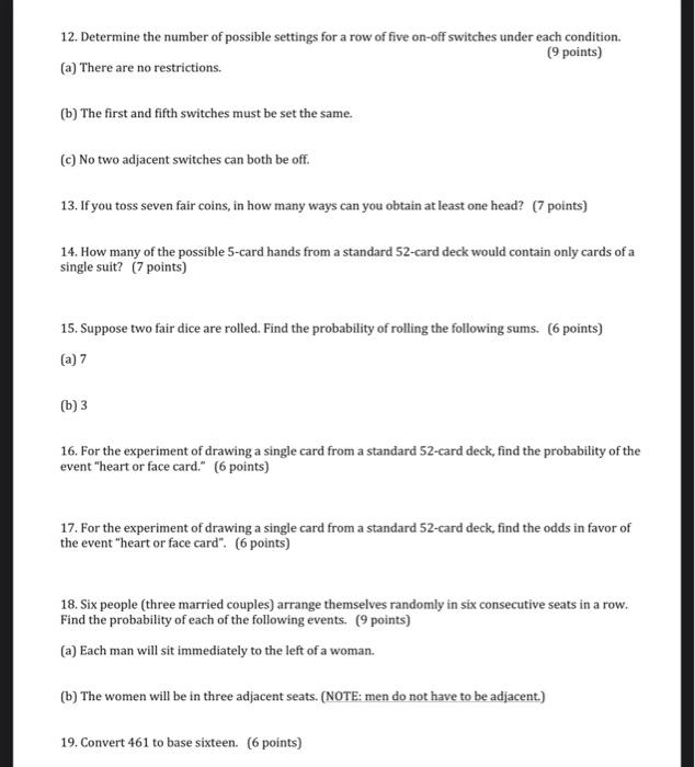 Solved 12. Determine the number of possible settings for a Chegg