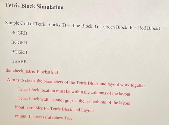 Solved Tetris Block Simulation Sample Grid of Tetris Blocks 