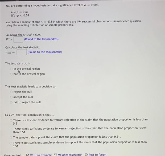 Solved You are performing a hypothesis test at a | Chegg.com