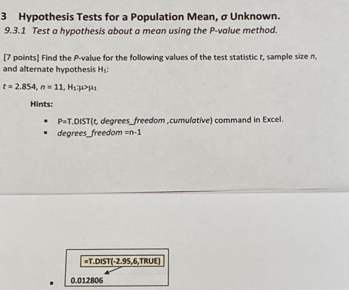 3 Hypothesis Tests for a Population Mean, σ Unknown. | Chegg.com