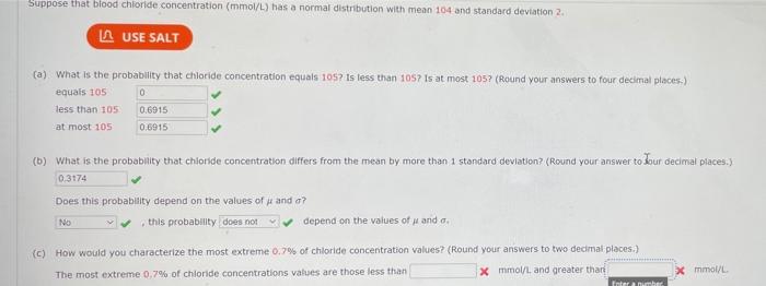 Solved Suppose That Blood Chloride Concentration (mmol/L) | Chegg.com