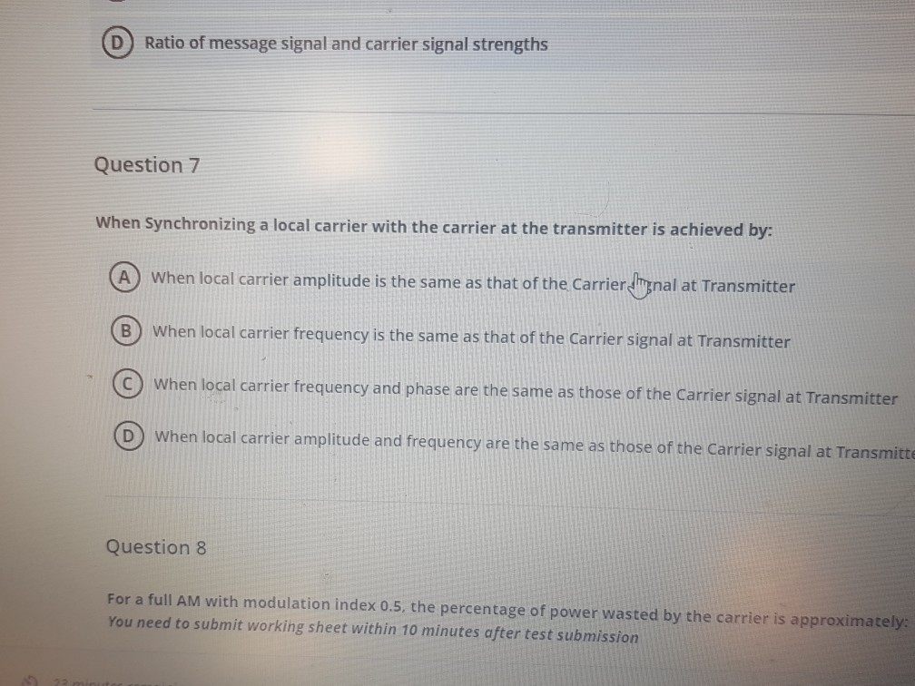 Solved Ratio of message signal and carrier signal strengths
