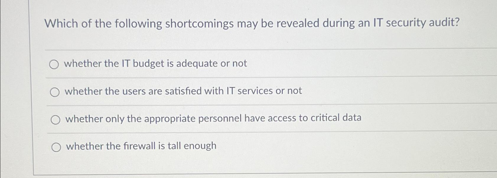 Solved Which of the following shortcomings may be revealed | Chegg.com