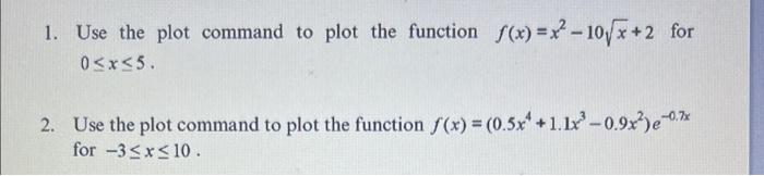 Solved 1. Use the plot command to plot the function | Chegg.com