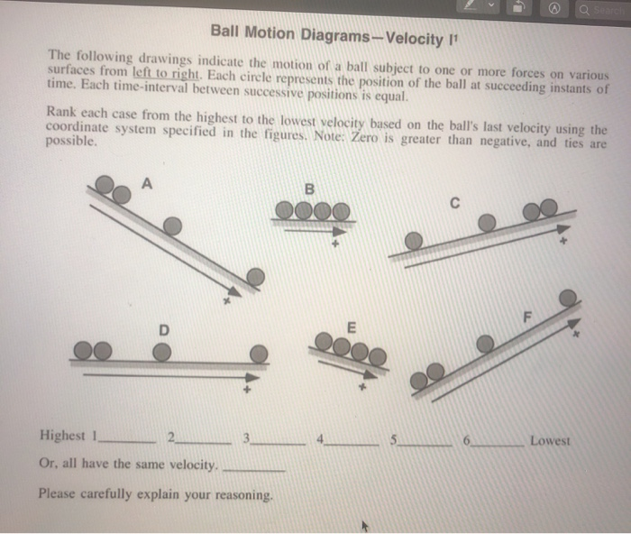 Solved Ball Motion Diagrams Velocity 11 The following