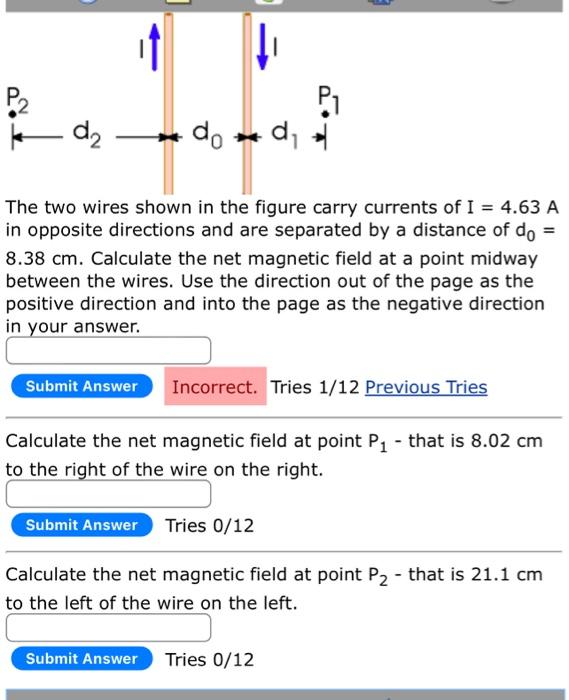 Solved The two wires shown in the figure carry currents of | Chegg.com