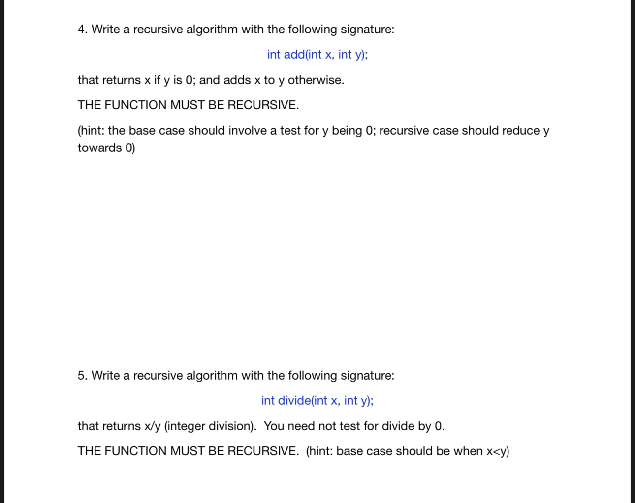 Solved USING JAVAWrite a recursive algorithm with the | Chegg.com