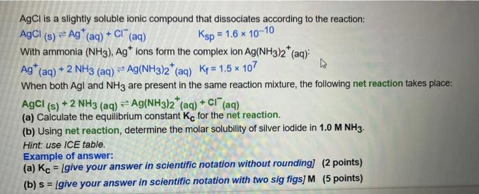 Solved AgCl is a slightly soluble ionic compound that | Chegg.com