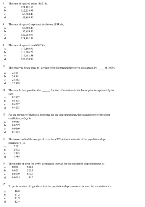 Solved Questions 1-15 are related to the following data Data | Chegg.com