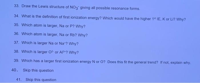 Solved 33. Draw the Lewis structure of NO3 - giving all | Chegg.com