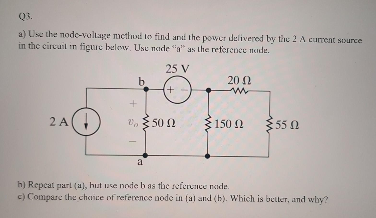 Solved Q3. a) Use the node-voltage method to find and the | Chegg.com