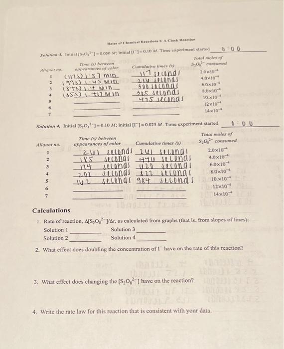Solved 5 7 B. Kinetics Experiment Solution 1. Initial | Chegg.com