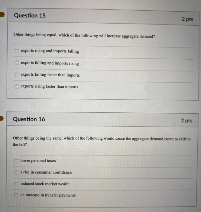 Solved Question 15 2 pts Other things being equal, which of | Chegg.com