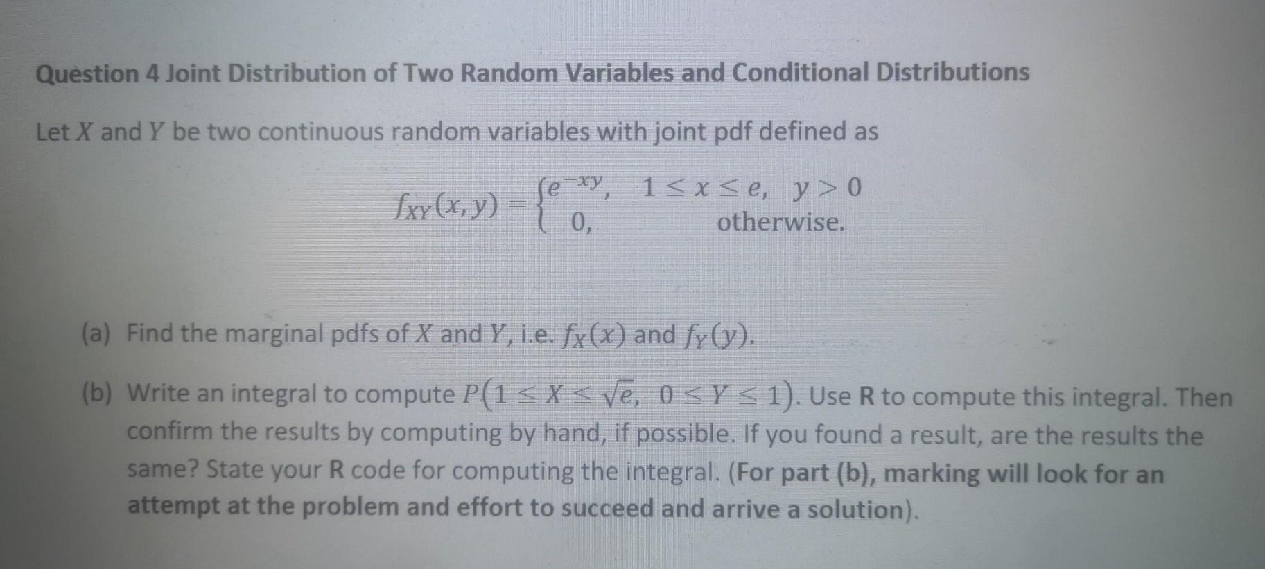Solved Question 4 Joint Distribution of Two Random Variables | Chegg.com