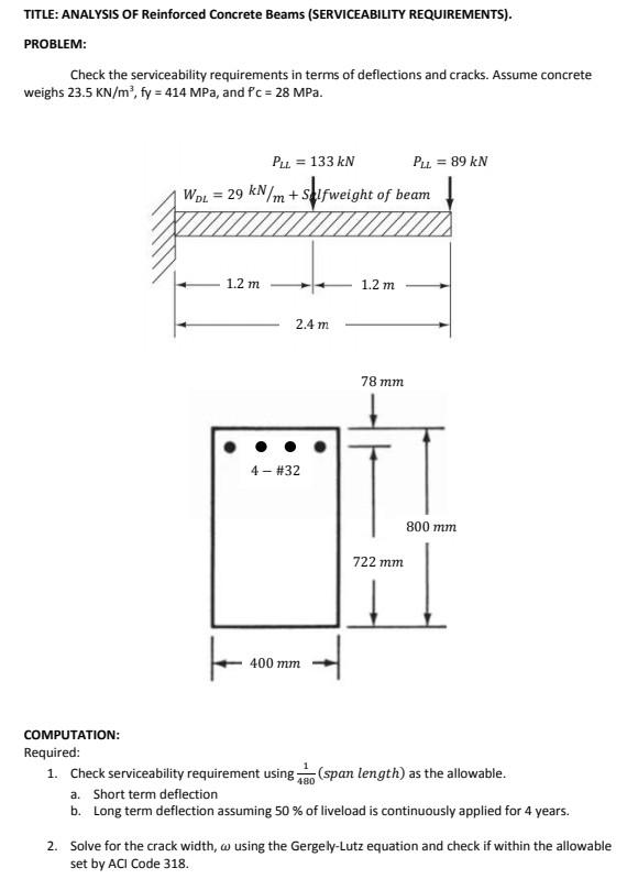 Solved TITLE: ANALYSIS OF Reinforced Concrete Beams | Chegg.com