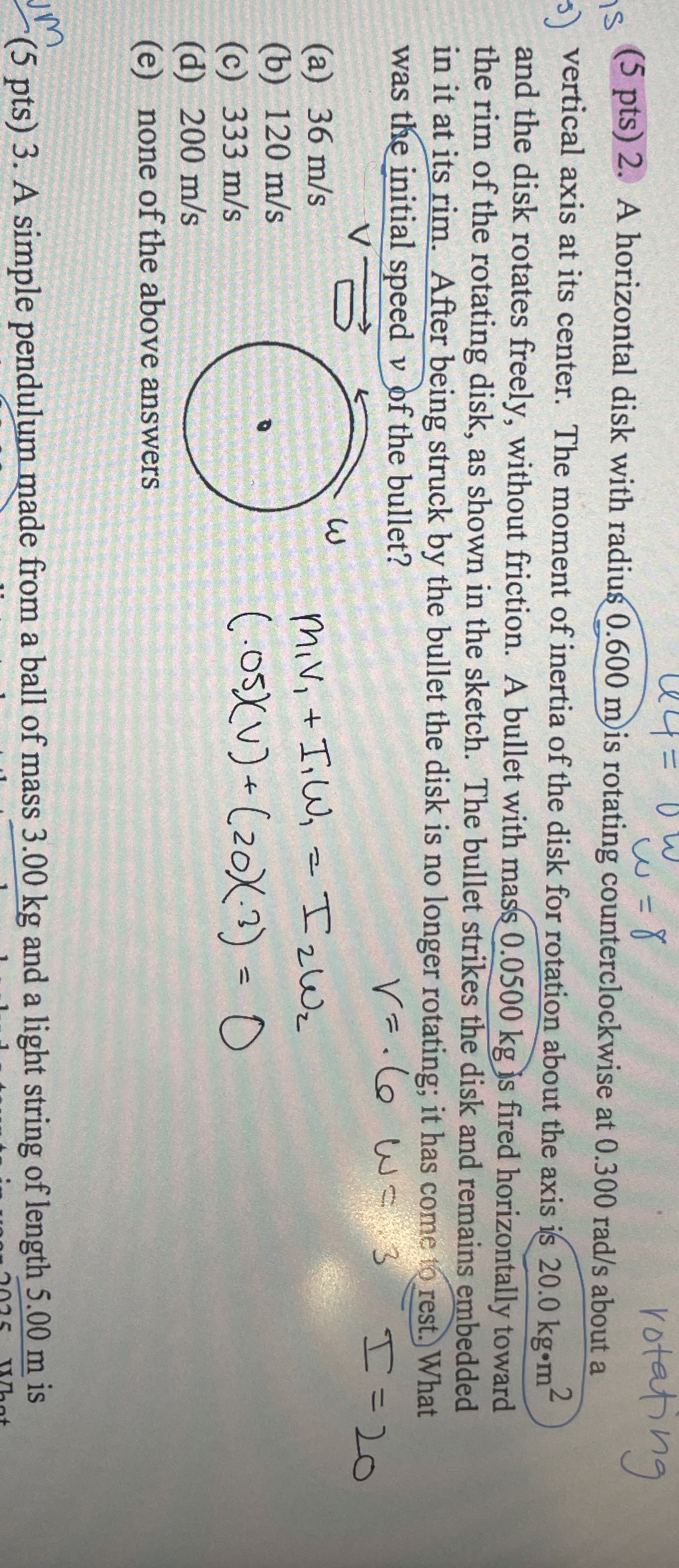 Solved (5 ﻿pts) 2. ﻿A horizontal disk with radius 0.600 ﻿m | Chegg.com