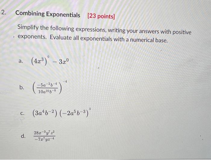 Solved 2. Combining Exponentials (23 points) Simplify the | Chegg.com