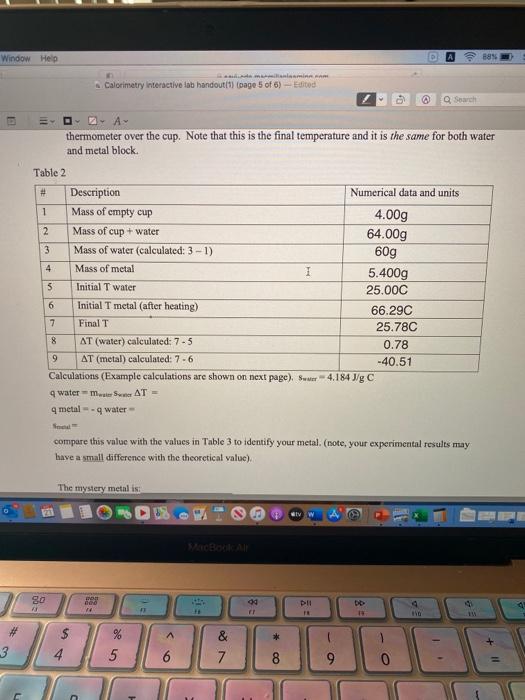 Solved Window Help A lamin Calorimetry interactive lab