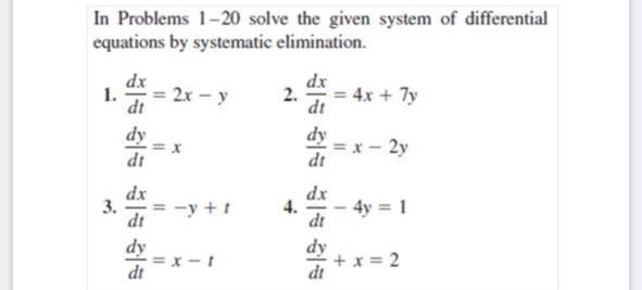Solved In Problems 1-20 solve the given system of | Chegg.com