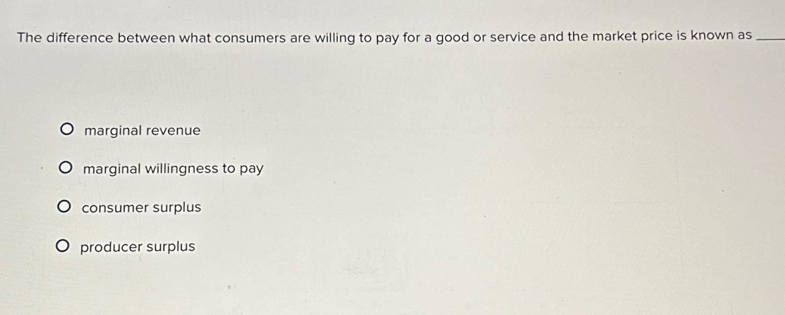 Solved The difference between what consumers are willing to | Chegg.com
