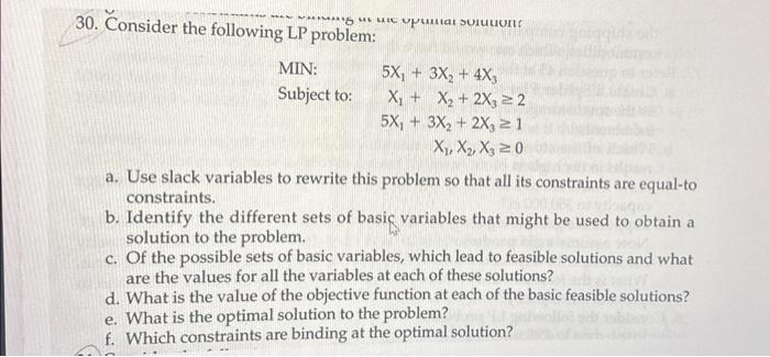 Solved 30 Consider The Following Lp Problem Min Subject