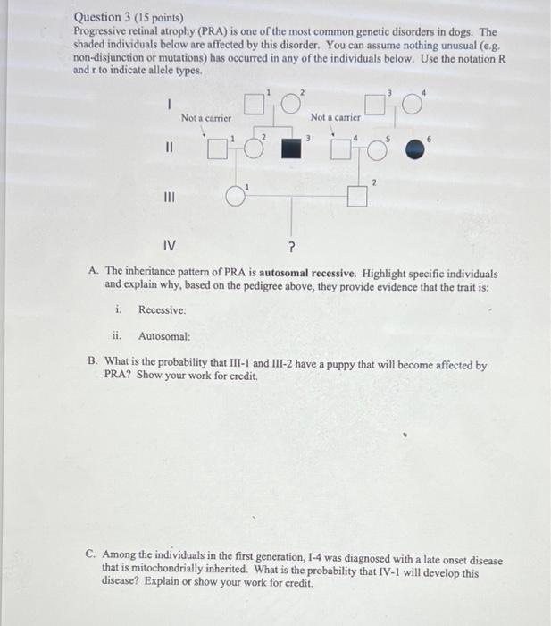 Solved Question 3 (15 points) Progressive retinal atrophy | Chegg.com