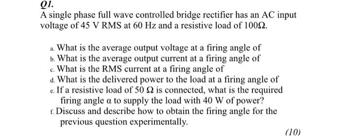 Solved Qi. A single phase full wave controlled bridge | Chegg.com