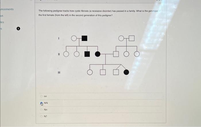 Solved The following pedigree tracks how cystic fibrosis (a | Chegg.com