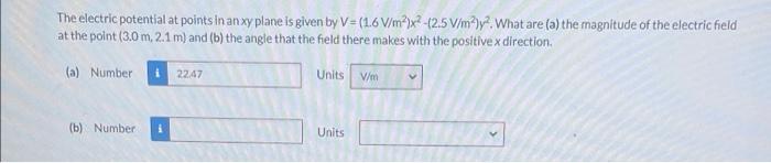 Solved The electric potential at points in an xy plane is | Chegg.com