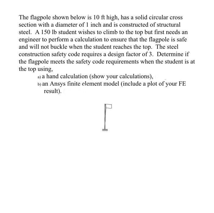 Solved The flagpole shown below is 10ft high, has a solid | Chegg.com