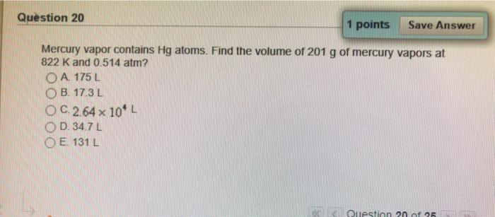 Solved Question 1 Points Save Answer Mercury Vapor Con Chegg Com