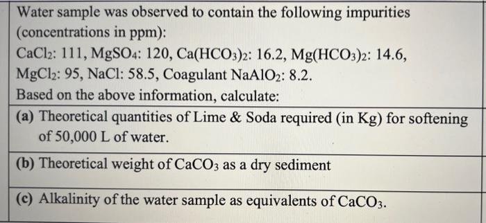 Solved Water sample was observed to contain the following | Chegg.com