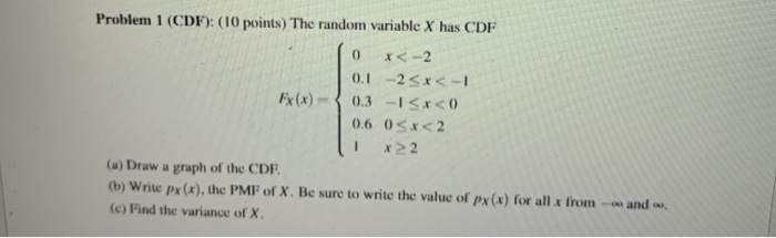 Cdf Problems Solved 0 Problem 1 (CDF): (10 points) The random variable X | Chegg.com